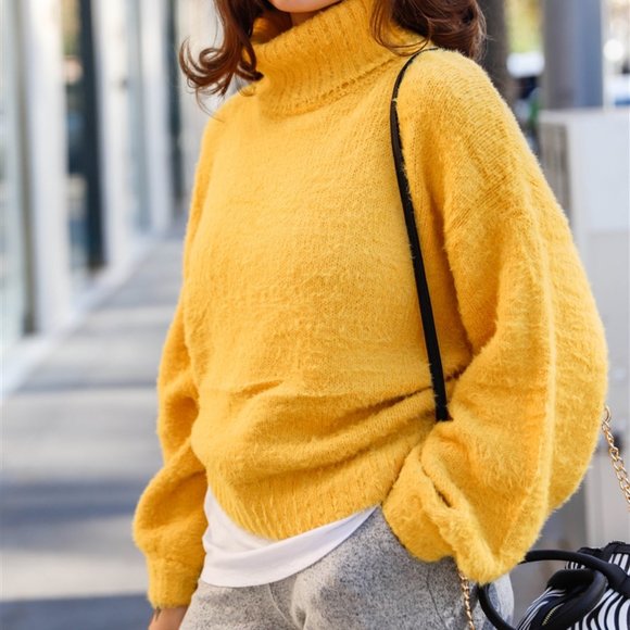 Yellow Fuzzy Knit Sweater Top - Picture 1 of 5